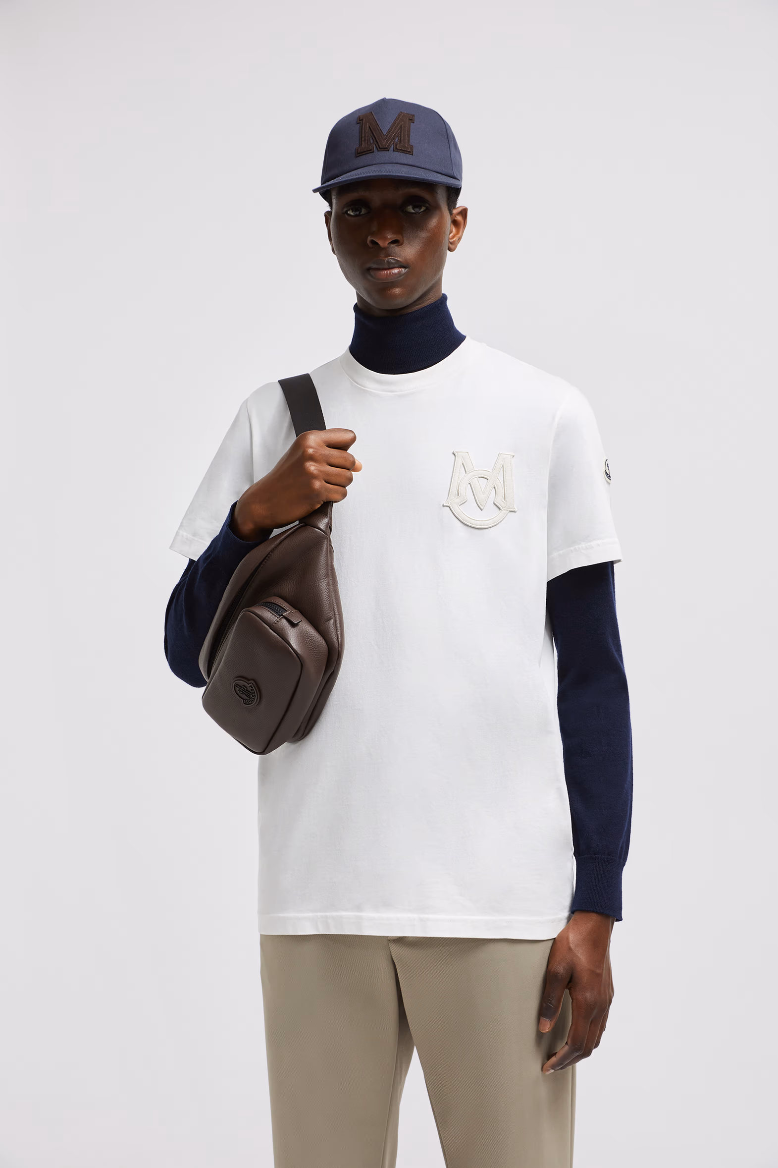 Camiseta de algodón con monograma Hombre Blanco Roto Moncler 0